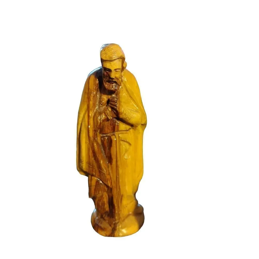 Hand Carved Olive Wood Jesus holding Baby Lamb And Staff Made In Bethlehem 10.5”